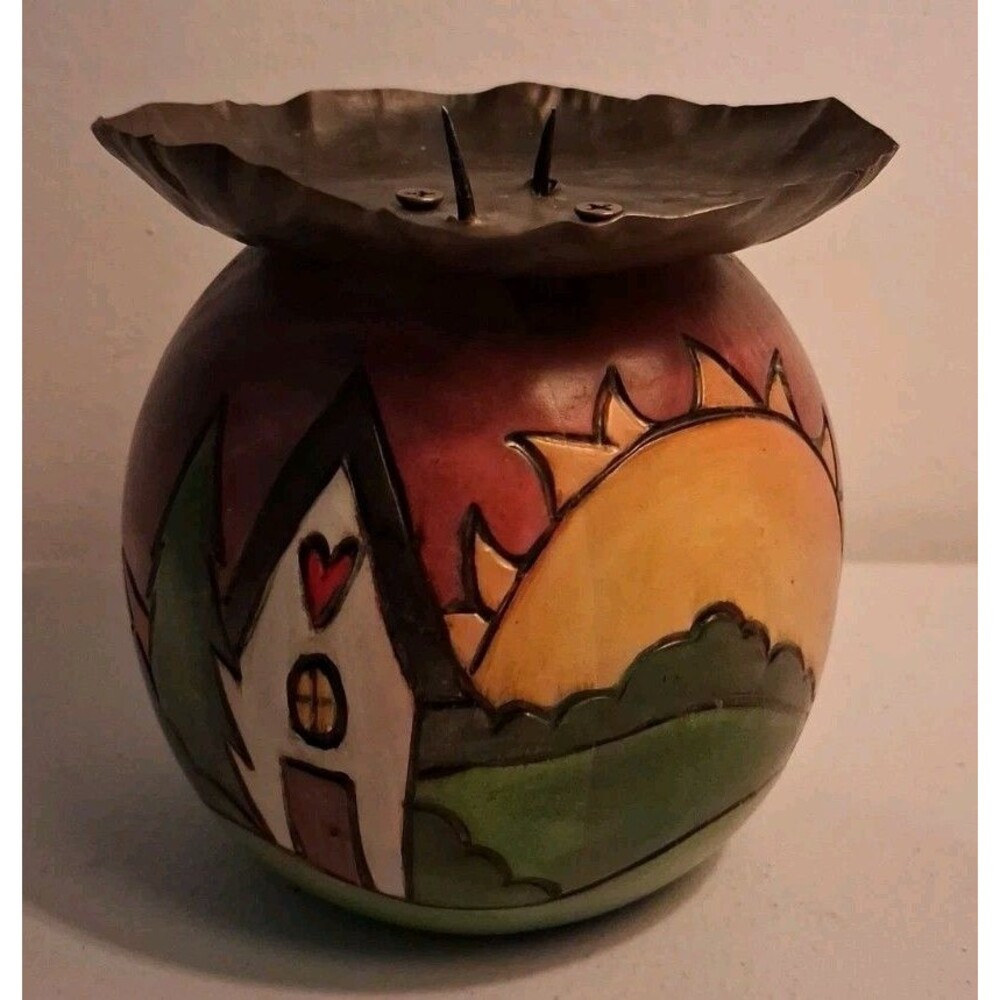 Sticks by Sarah Grant Sculpted Whimsical Candlestick Holder Hand Painted Wood